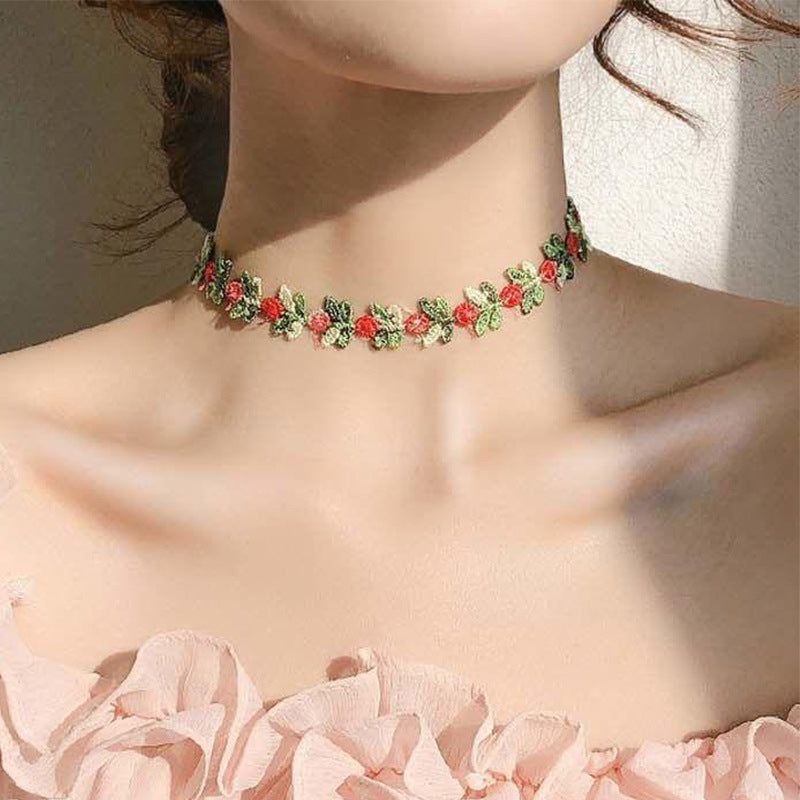 Flower Embroidered Clavicle Chain Garden Romantic Necklaces