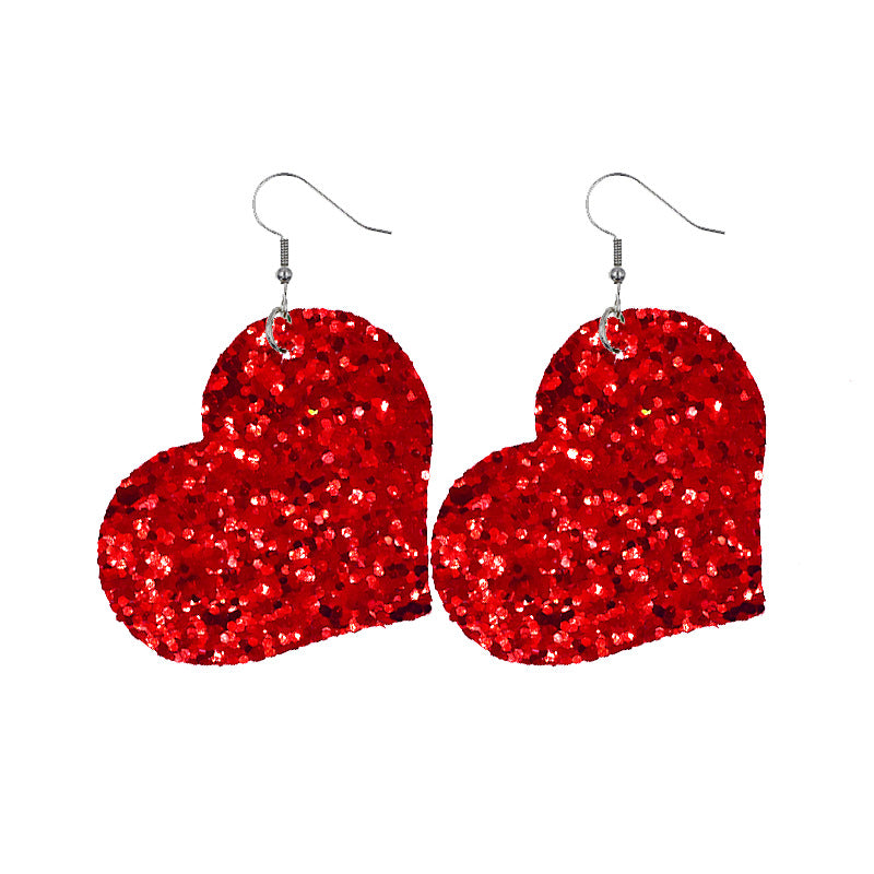 Leather Valentine's Day Love Shape Plaid Earrings