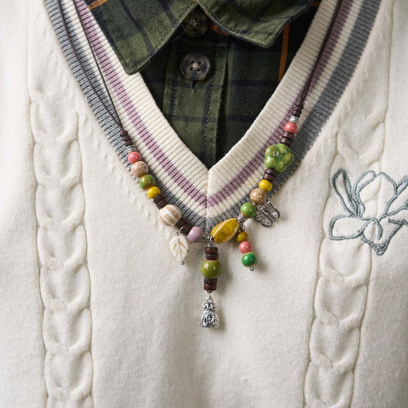 Women's Ceramic Butterfly Artistic Ornament National Style Necklaces