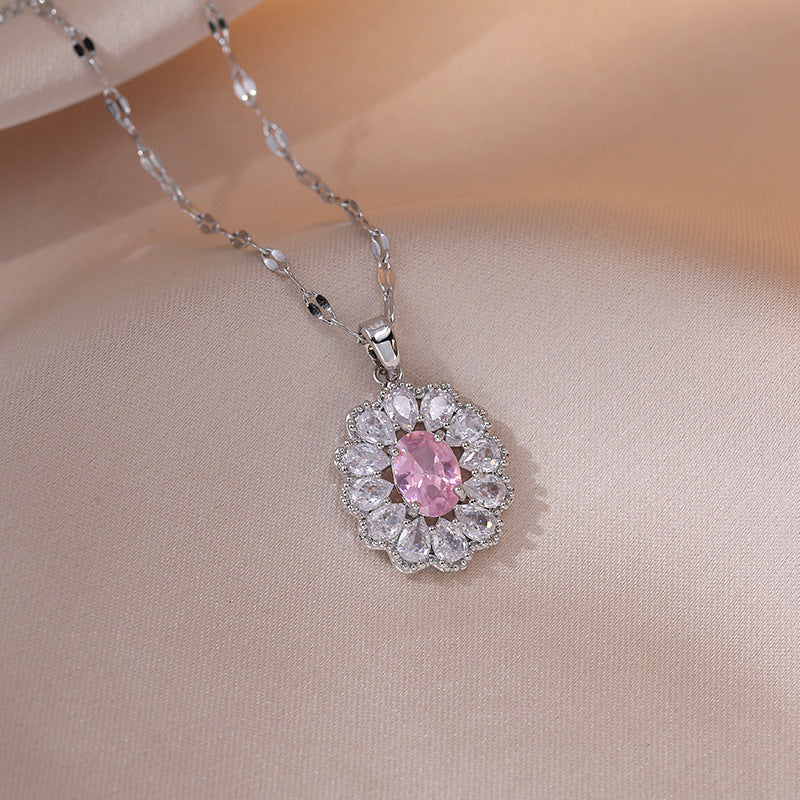 Women's Inlaid White Zircon Stone Flower Rhinestone Necklaces