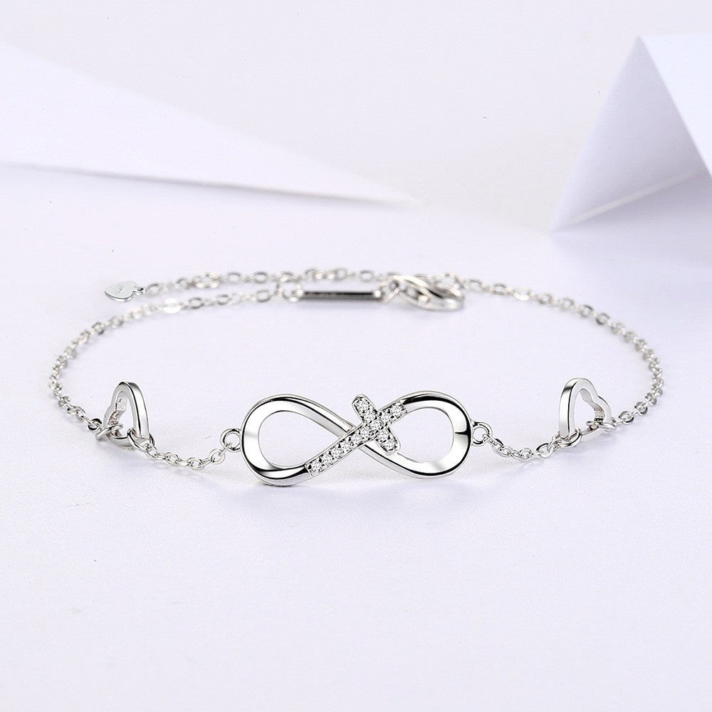 Sier Inlaid Zircon Infinite Heart Female Bracelets