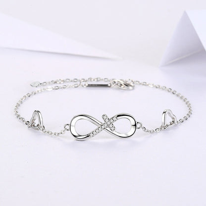 Sier Inlaid Zircon Infinite Heart Female Bracelets