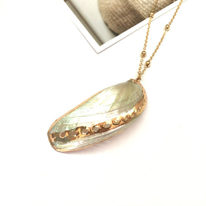 Women's & Men's Style Natural Shell Gold-plated Edge Alloy Necklaces