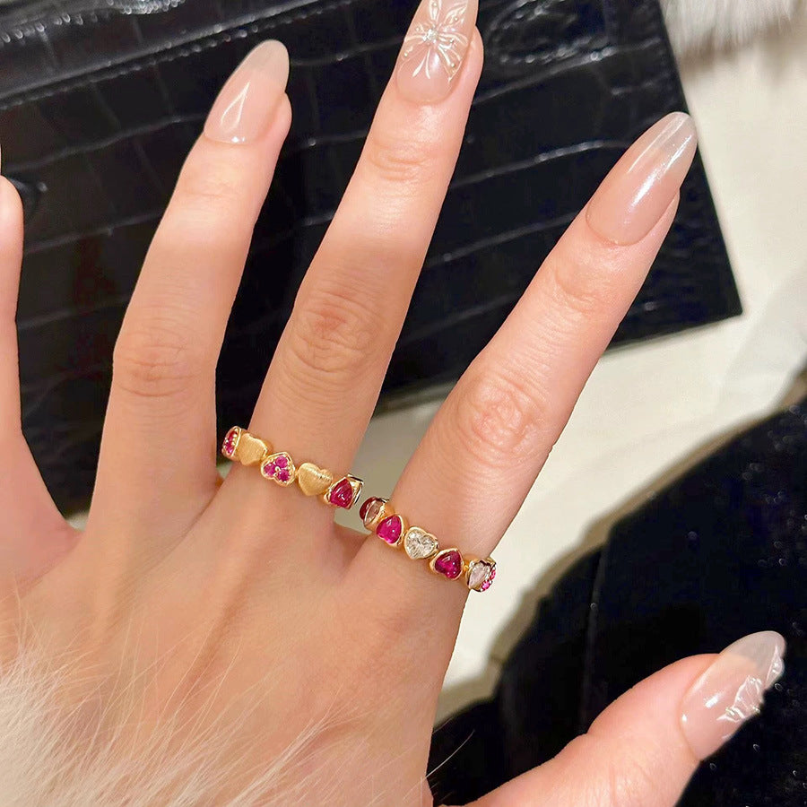 Women's Heart Zircon Red Corundum Light Luxury High-grade Love Rings