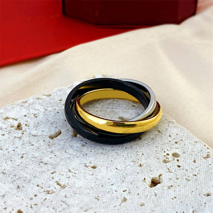 Three-ring Three-color Plated Couple Hand Jewelry Rings