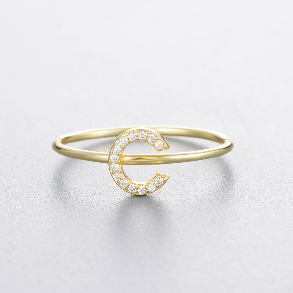 Women's Sier Zircon With English Letters Simple Rings