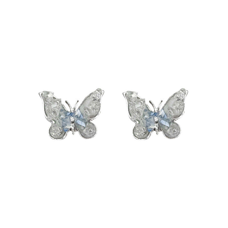 Needle Blue Gradient Butterfly Female Temperament Flower Earrings