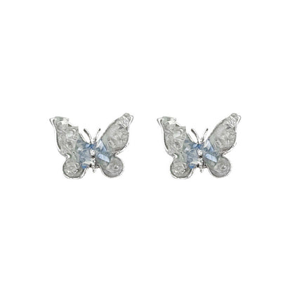 Needle Blue Gradient Butterfly Female Temperament Flower Earrings