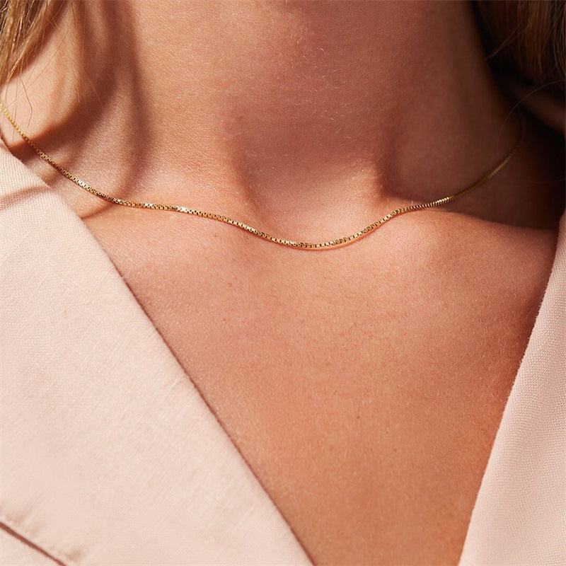 Women's & Men's Gold-plated Stainless Steel Box Chain Clavicle Trendy Necklaces