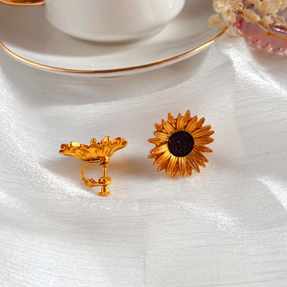 Sunflower Imitation Crystal Teeth Sier Needle Ear Exquisite Temperament Earrings