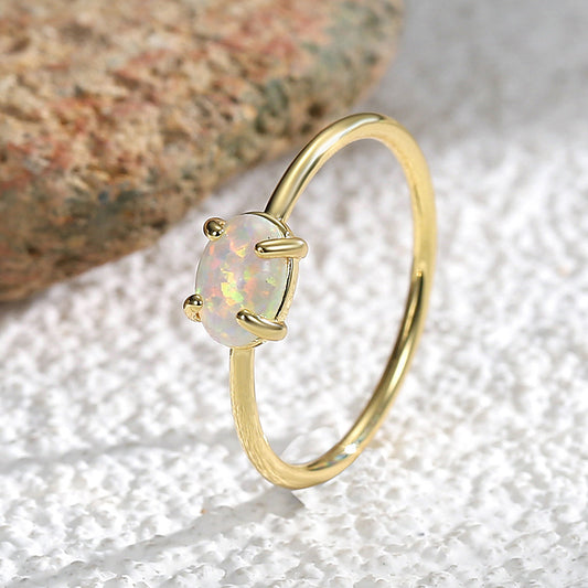 Women's Jewelry Brass Gold-plated Simple Style Inlaid Opal Light Luxury Rings