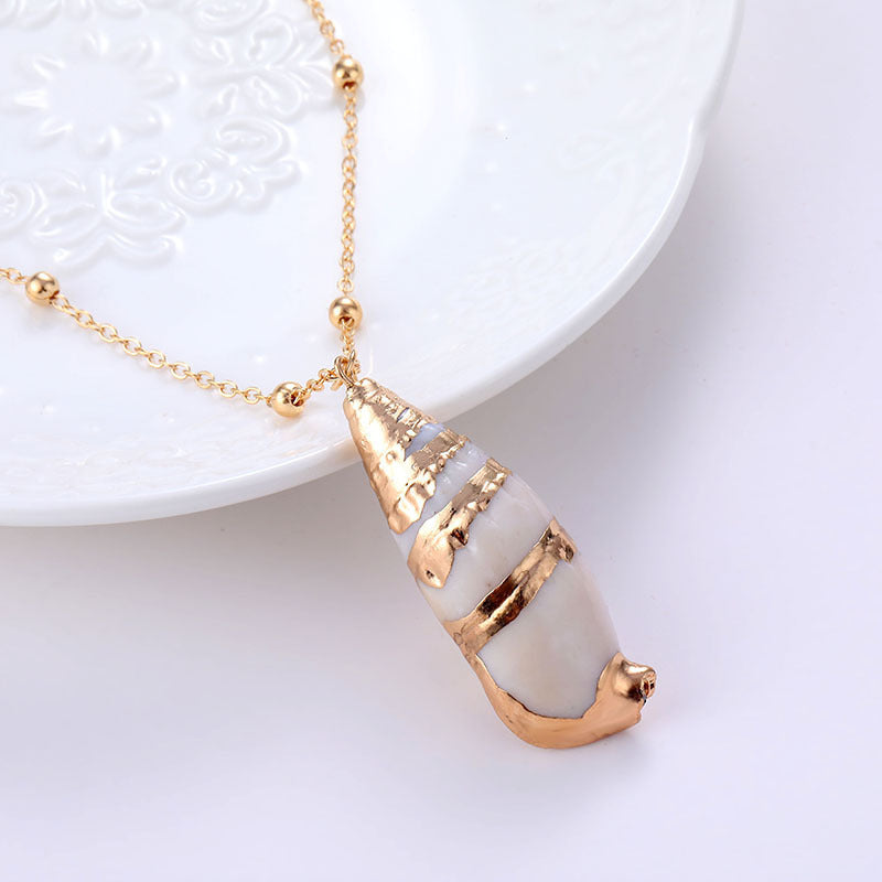 Women's & Men's Style Natural Shell Gold-plated Edge Alloy Necklaces