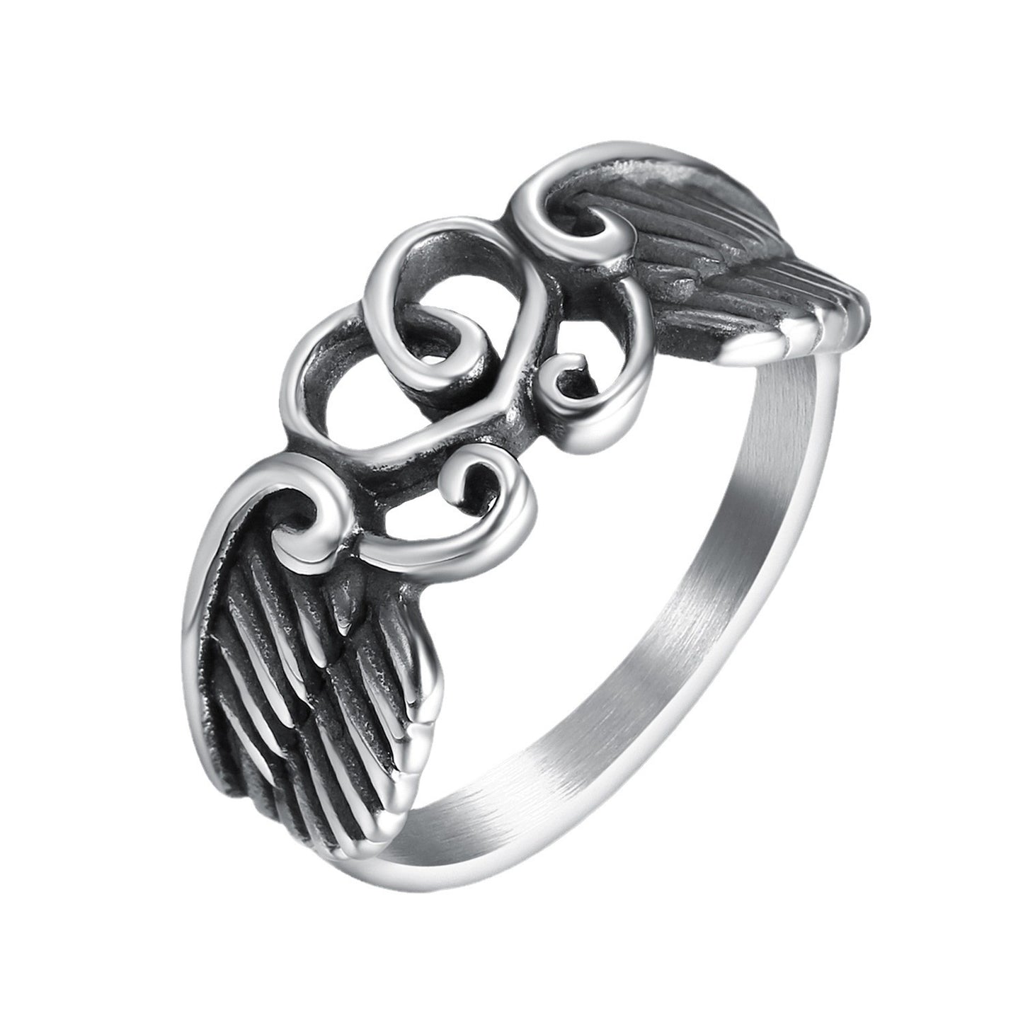 Women's Heart Wings Vintage Sier Simple Personality Rings