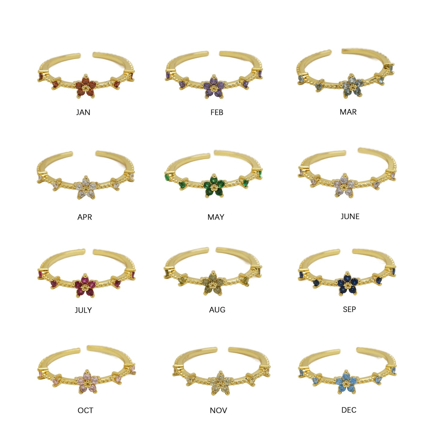 Women's Color Zirconium December Birthday Stone Little Flower Rings