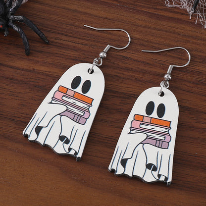 Book Ghost Wooden Gothic Style Double-sided Earrings