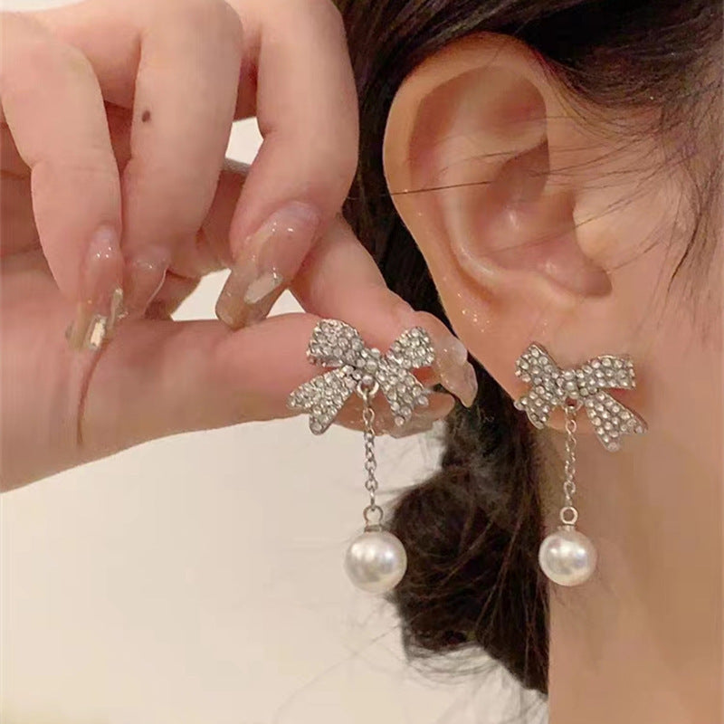 Temperament Sier Series Long Fringe Fashionable Classy Ear Earrings