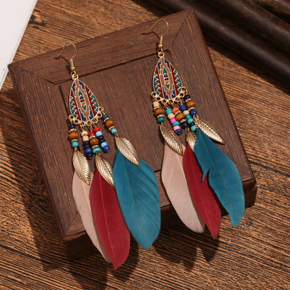 Bohemian Feather Ethnic Yunnan Travel Vintage Earrings