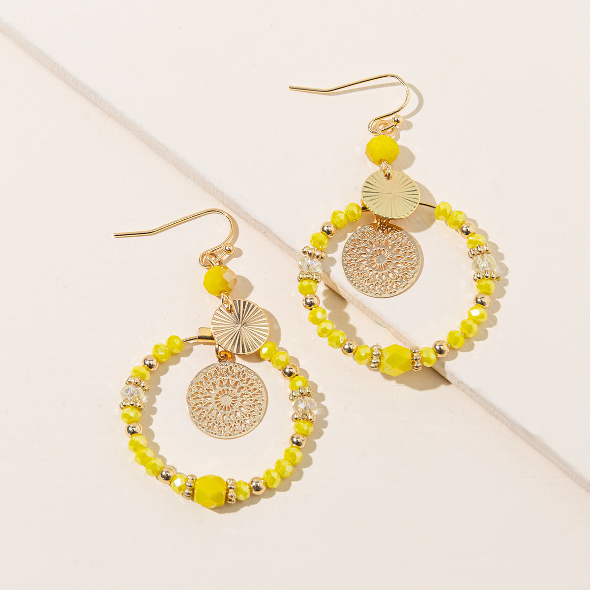 Mixed Color Round Card Hollow Fashion Earrings