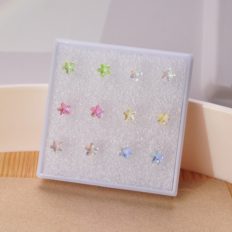 Five-pointed Star Plum Blossom Color Crystal Earrings