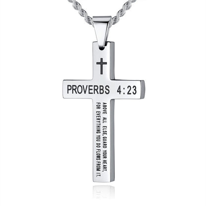 Cross Stainless Steel Color Oval Buckle Necklaces