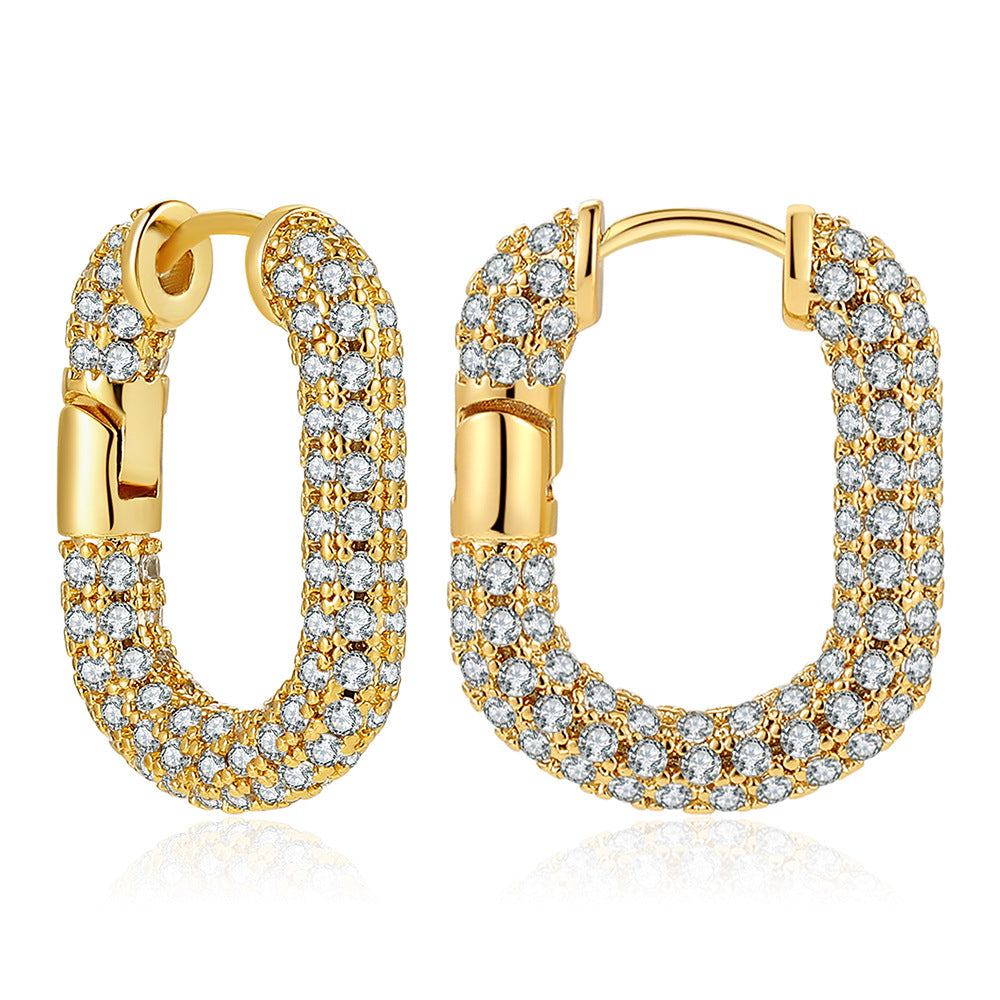 Inlaid Zircon U-shaped Ear Clip Gold Big Gas High-grade Rings