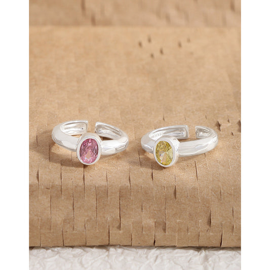 Interest Light Luxury Design Oval Zircon Sterling Rings
