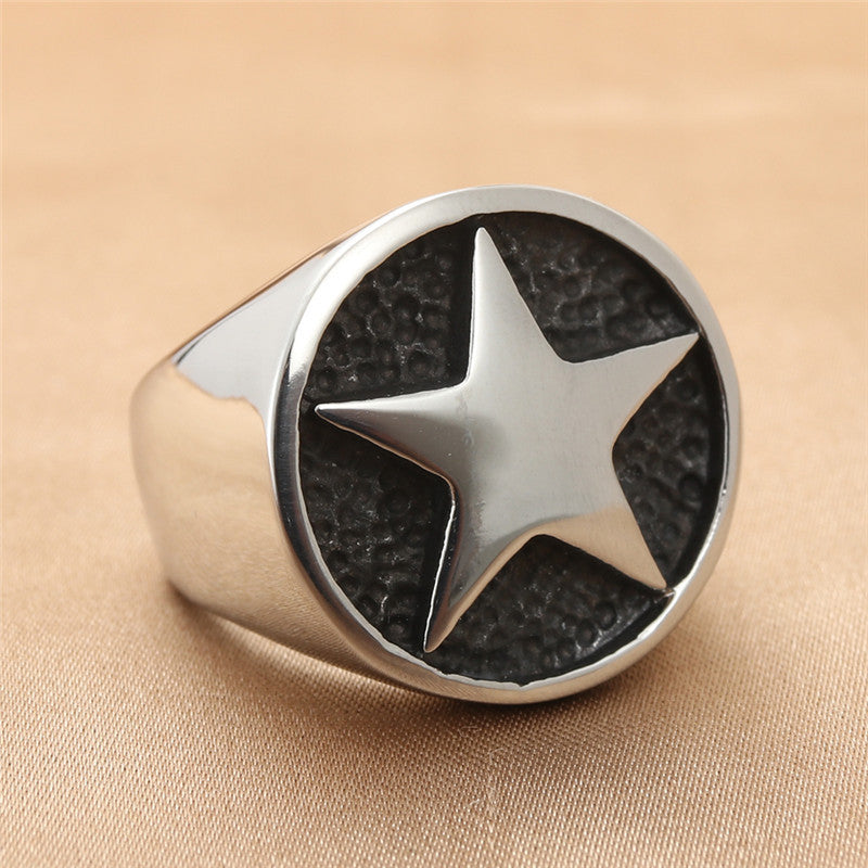 Men's Ornament Titanium Steel Pentagram Retro Trendy Rings