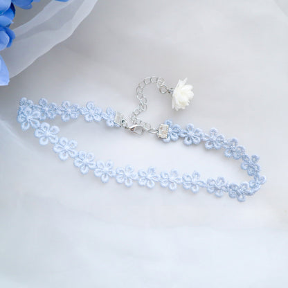 Women's Super Blue Rhinestone Flower Neck Band Clavicle Necklaces