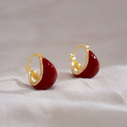 Gold Electroplated Sier Needle Red Dripping Earrings