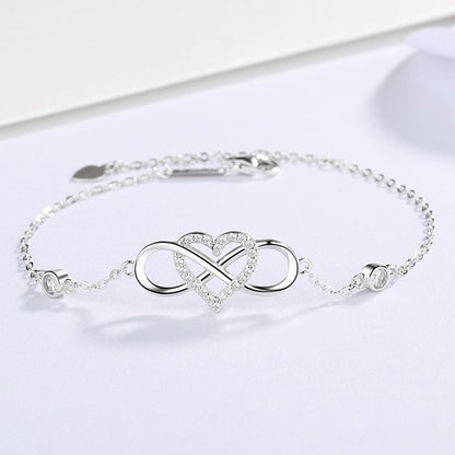 Sier Inlaid Zircon Infinite Heart Female Bracelets