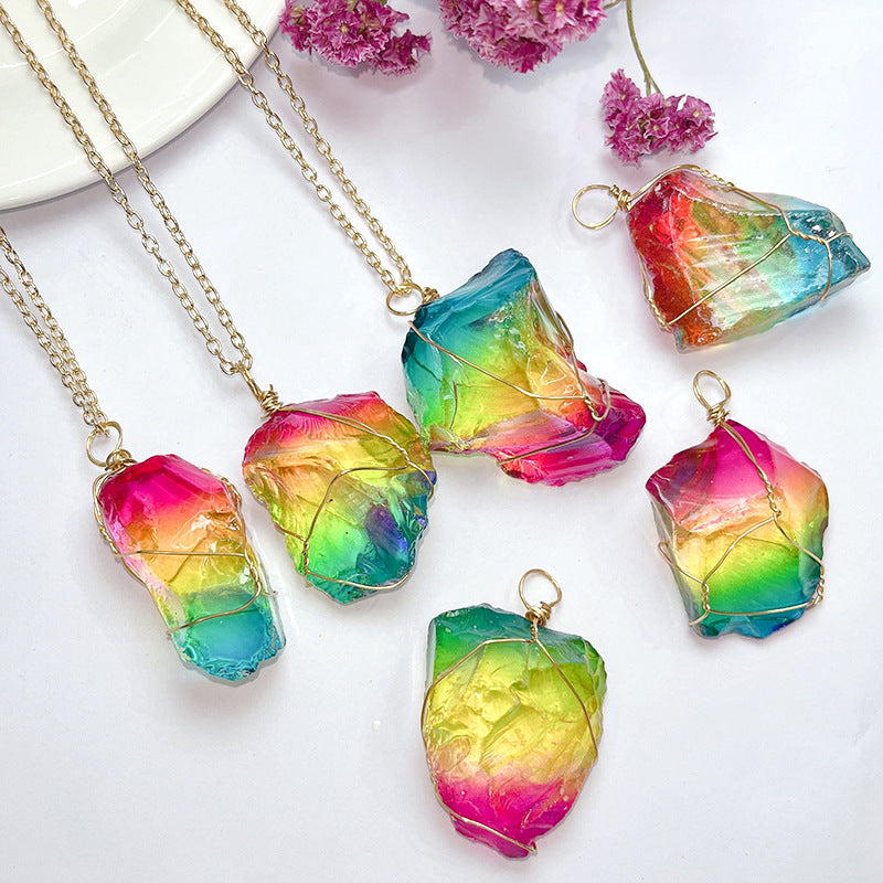 Rough Stone Handmade Irregular Color Crystal Pendants