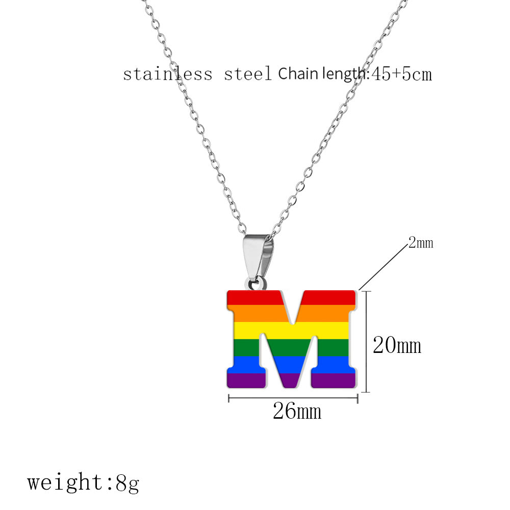 Women's Color Rainbow Letter Printing Titanium Steel Stainless Pendants