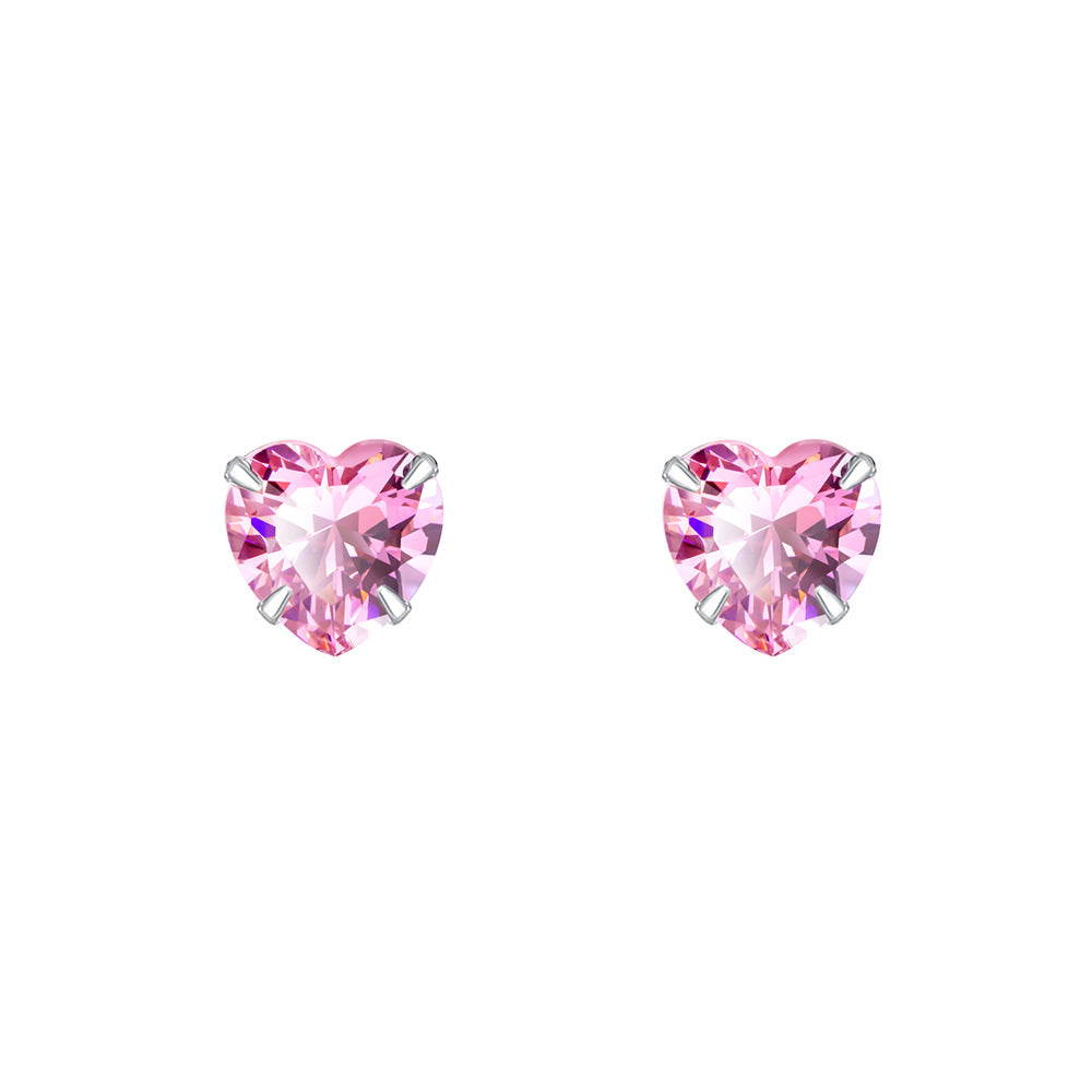 Women's Heart In Sterling Sier Pink Zircon For Small Earrings