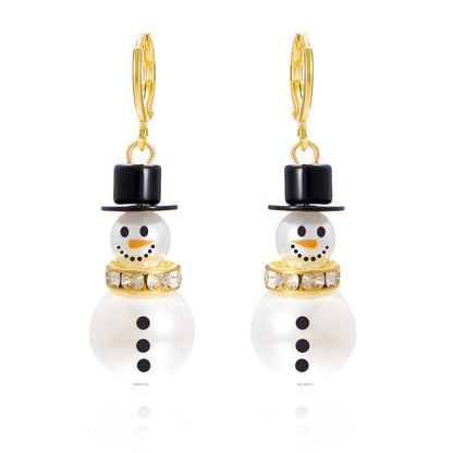 Snowman Christmas Elegant Stitching Pearl Snowflake Earrings