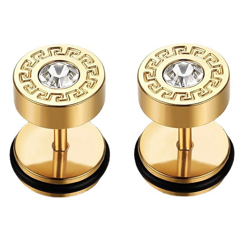 National Style Fashion Retro Round Great Wall Pattern Diamond Earrings