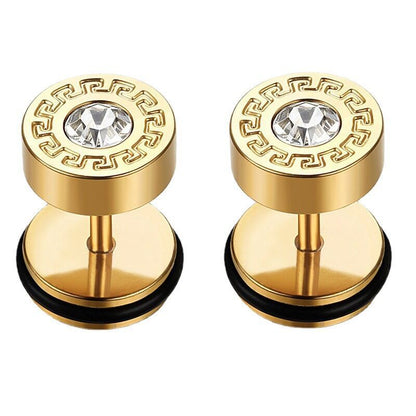 National Style Fashion Retro Round Great Wall Pattern Diamond Earrings