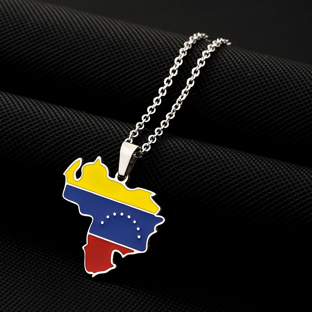 Women's & Men's Venezuela Map Flag Oil Dripping Retro Necklaces