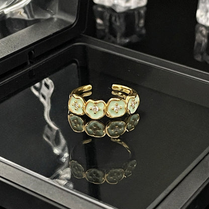 Drop Glaze Flower Open Female Geometric Rings