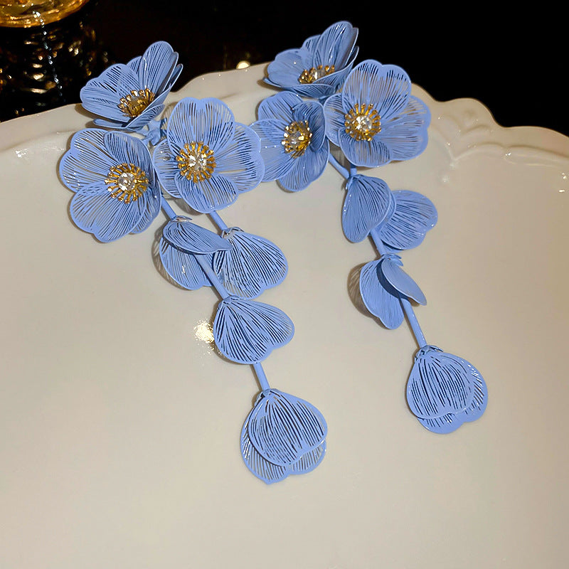 Flower Petal Fringed Fresh Sweet Exaggerated Temperamental Fashion Earrings