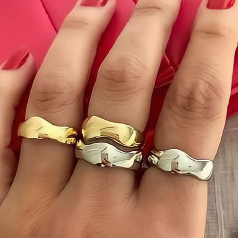 Wide Arc Titanium Steel Electroplating Gold Rings