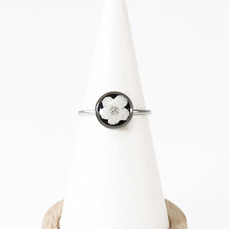 Natural Dried Flower Myosotis Stainless Steel Rings