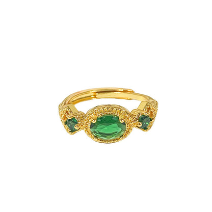 Women's Inlaid Colored Gems Open Retro Simple Temperamental Index Rings