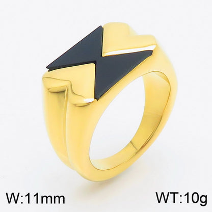 Women's Black Triangle Enamel High-grade Titanium Steel Rings