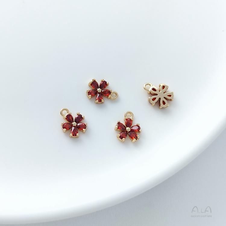 Gilded Inlaid Zircon Small Peach Blossom Five Faces Pendants