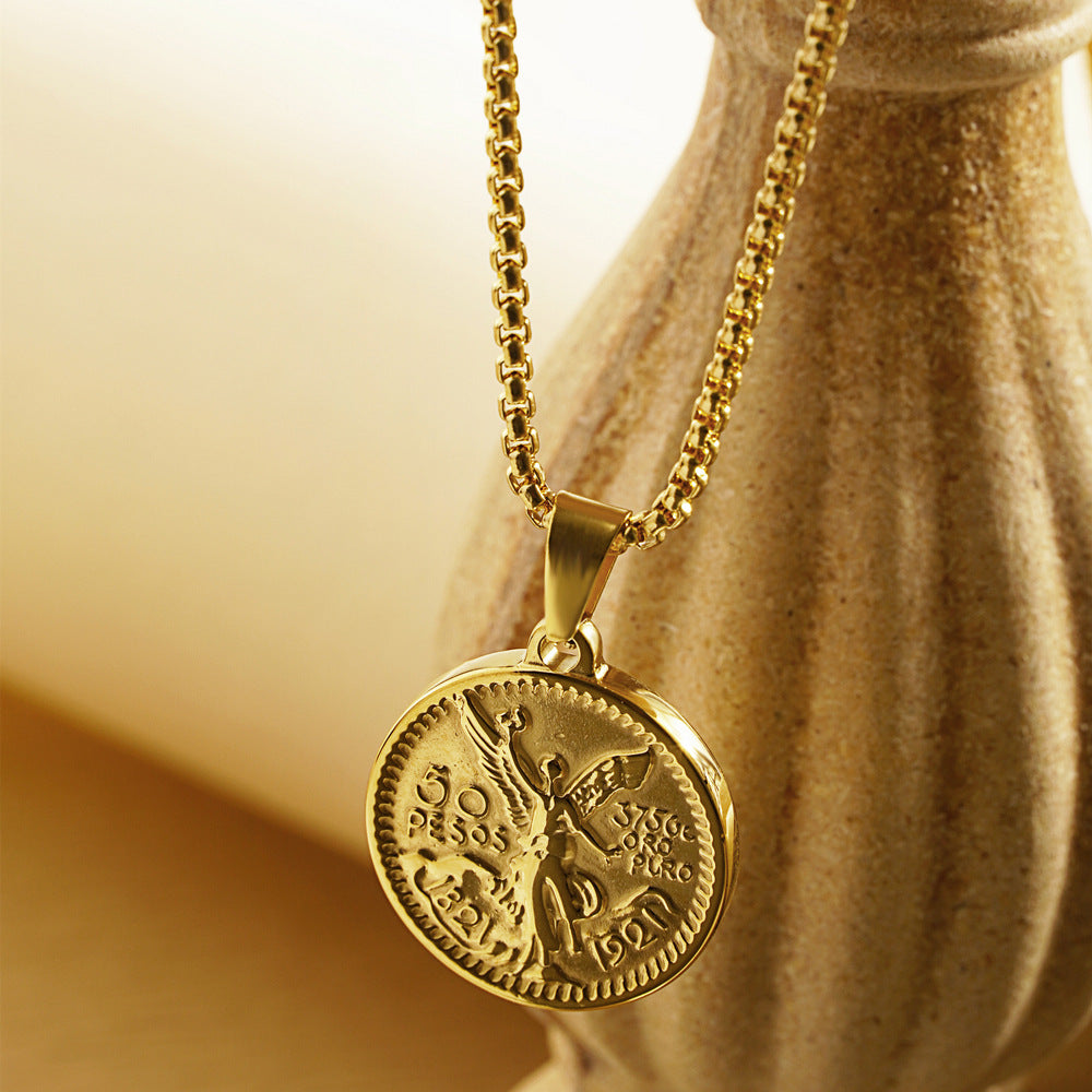 Women's & Men's Peso Gold Coin Titanium Steel Gold-plated Double-sided Relief Commemorative Pendants