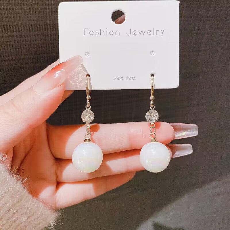 Women's Sier Needle Geometric Pearl Fashion Tassel Earrings