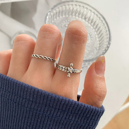 Women's Sier Thai Retro Combined Set Trendy Rings