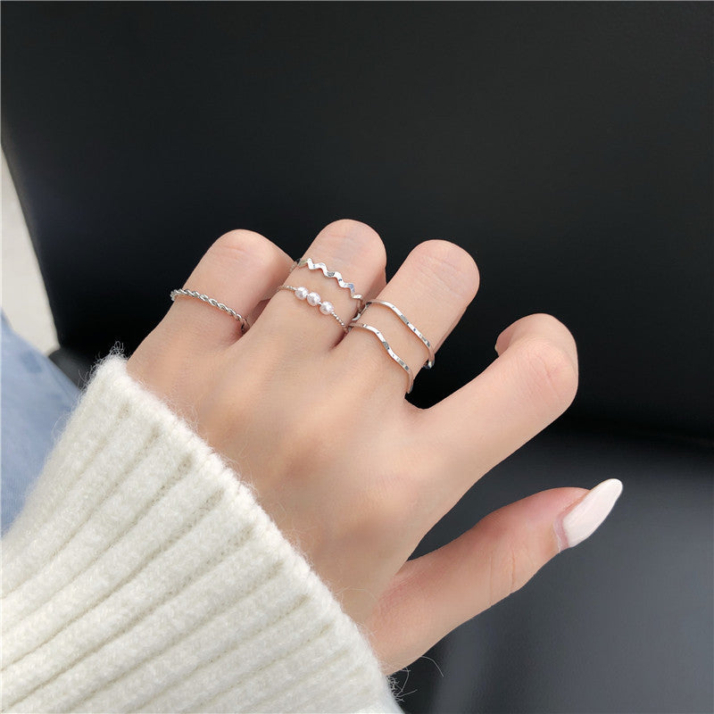 Women's Simple Pearl Combined Set Personality Tail Rings