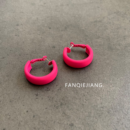 Rose Red Hoop Dignified Generous Style Trendy Elegant Earrings