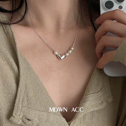 Pearl Three-dimensional Heart-shaped Short Clavicle Chain Daily Necklaces